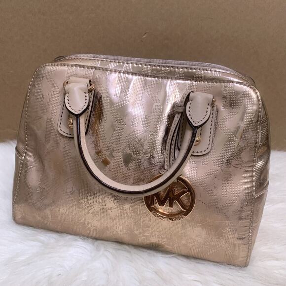 MICHAEL KORS Pink Gold Rose Gold Mirror Metallic Small Satchel w/Strap - Picture 11 of 16